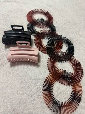 6 pcs Circular stretch comb plastic Circle headband and 2 claw clips